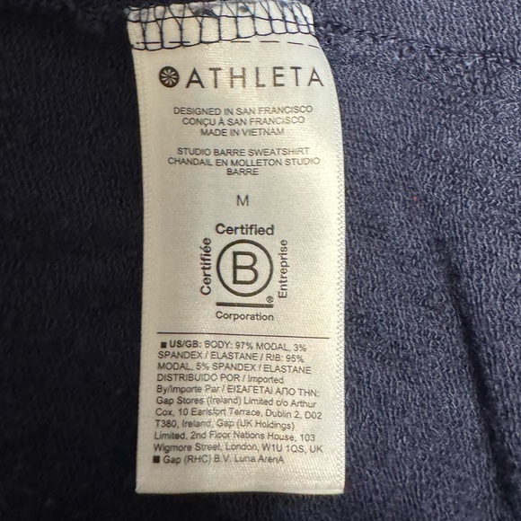 Athleta Studio Barre Sweatshirt Medium Long Sleeve Top Blue Off The Shoulder - Picture 7 of 8